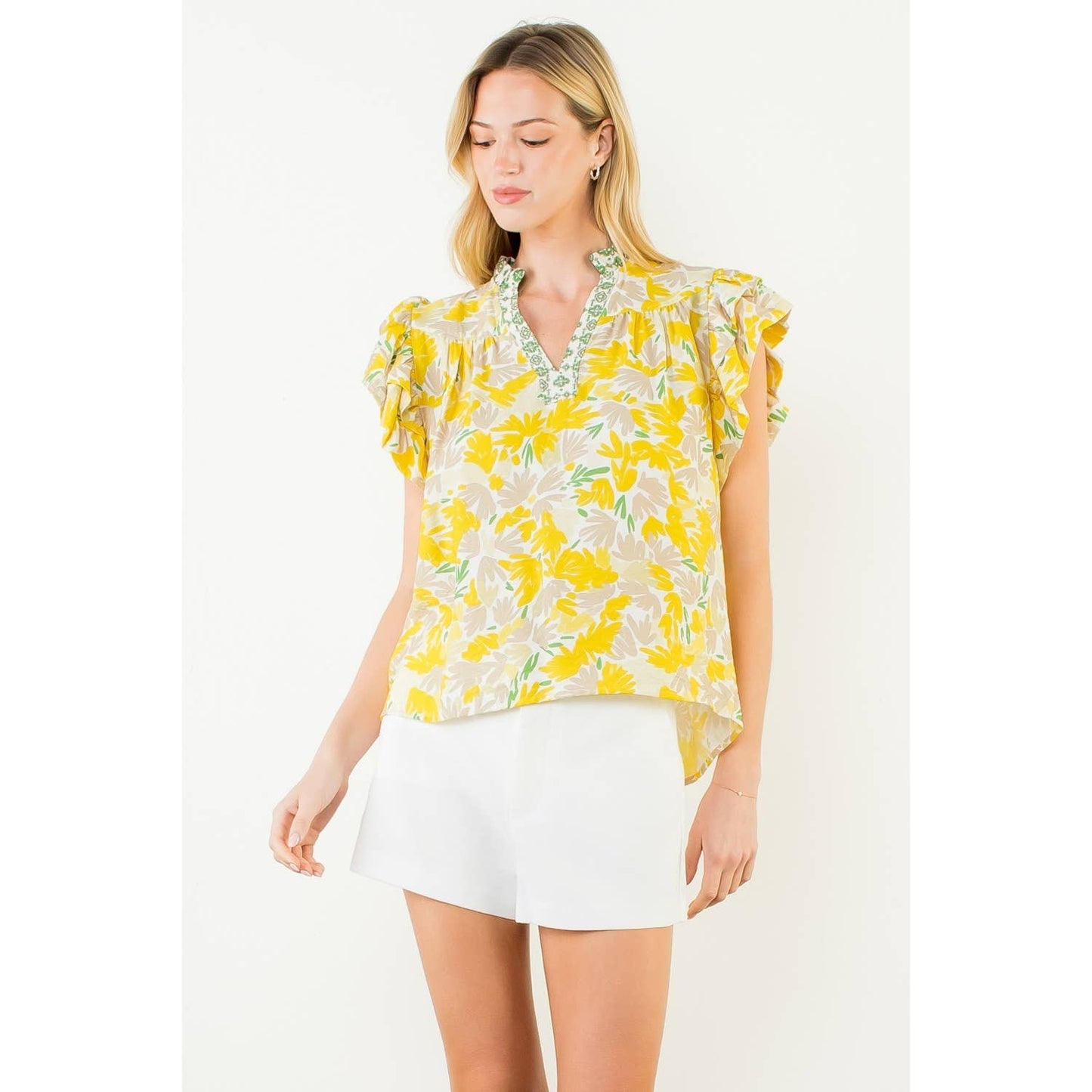 Flowy Sleeve Floral Print V-Neck Top