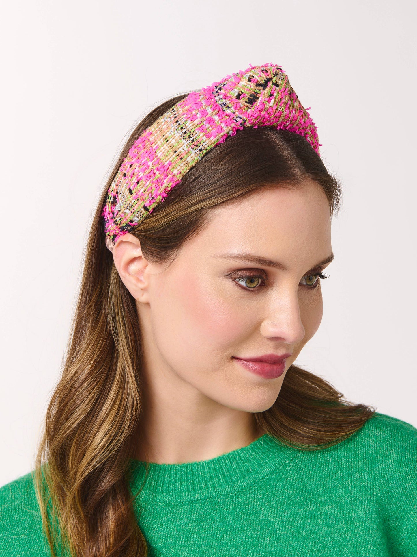 TEXTURED PLAID HEADBAND PINK