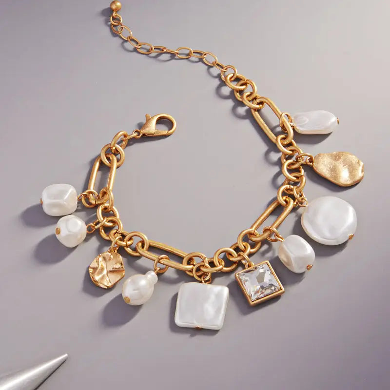 Irregular Shaped Bling Charms Metal Clasp Bracelet