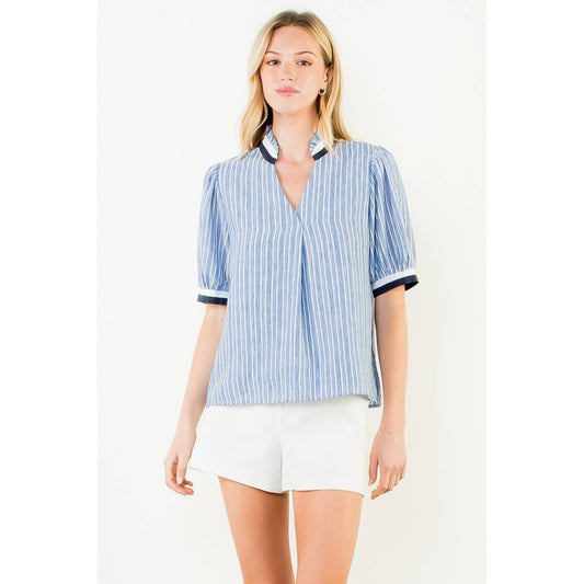 Short Sleeve Striped V-Neck Top