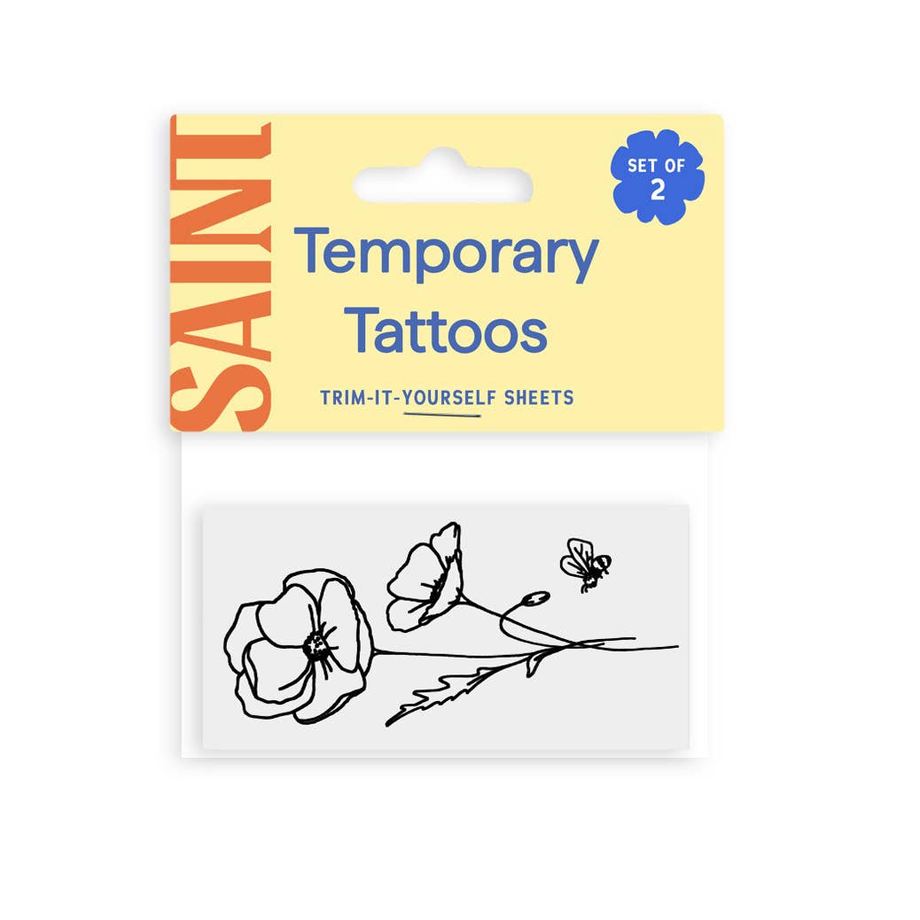 August Birth Flower - Poppy Temporary Tattoos