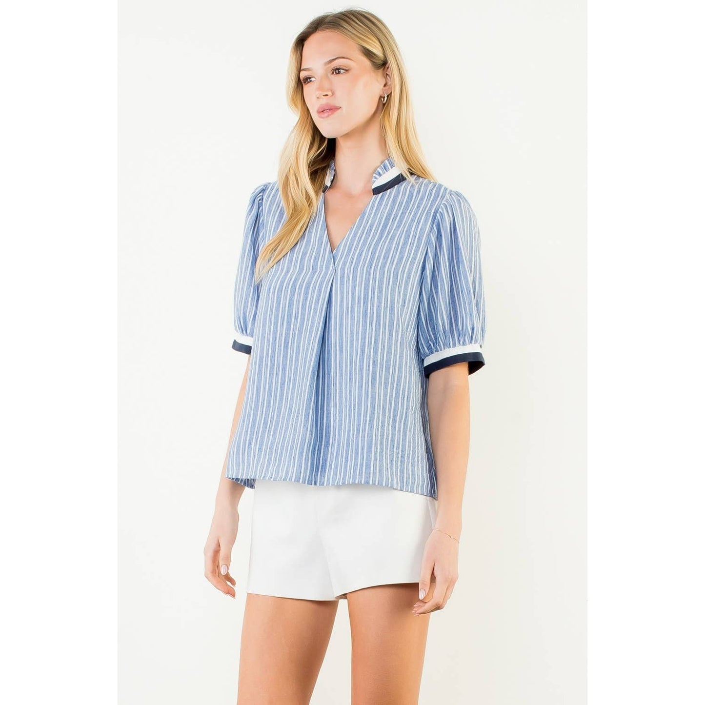 Short Sleeve Striped V-Neck Top