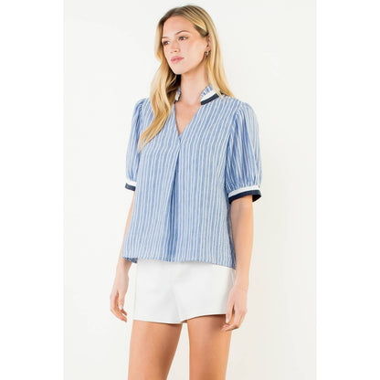 Short Sleeve Striped V-Neck Top