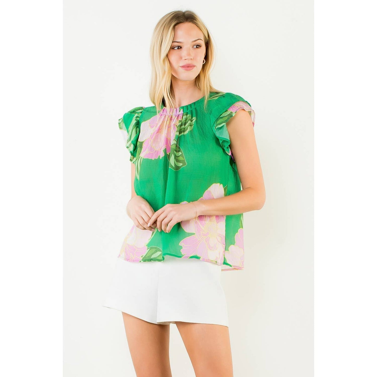 Floral Print Flutter Sleeve Top