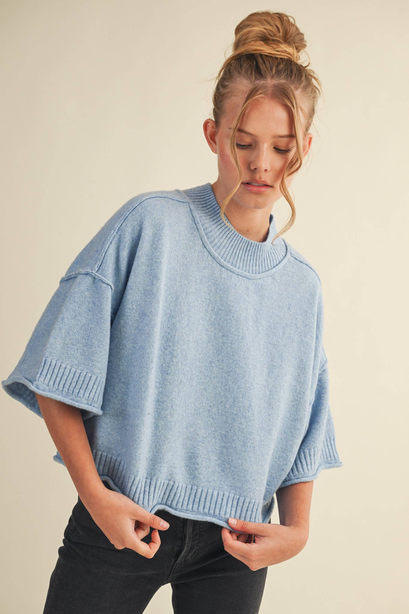 Mock Neck Short Sleeve Sweater