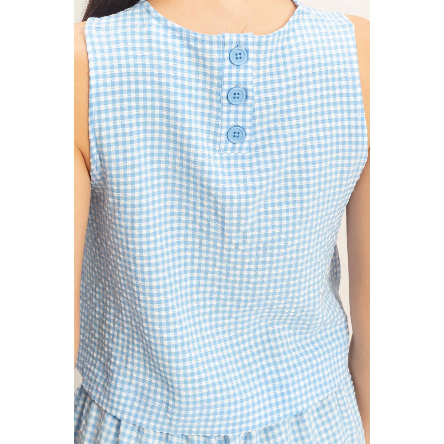 Gingham Checkered Sleeveless Top And Skort Set