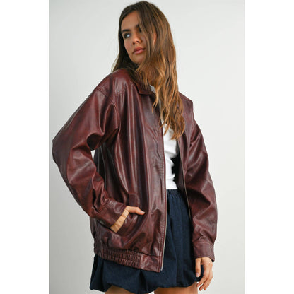 Collared Zip-Front Leather Jacket