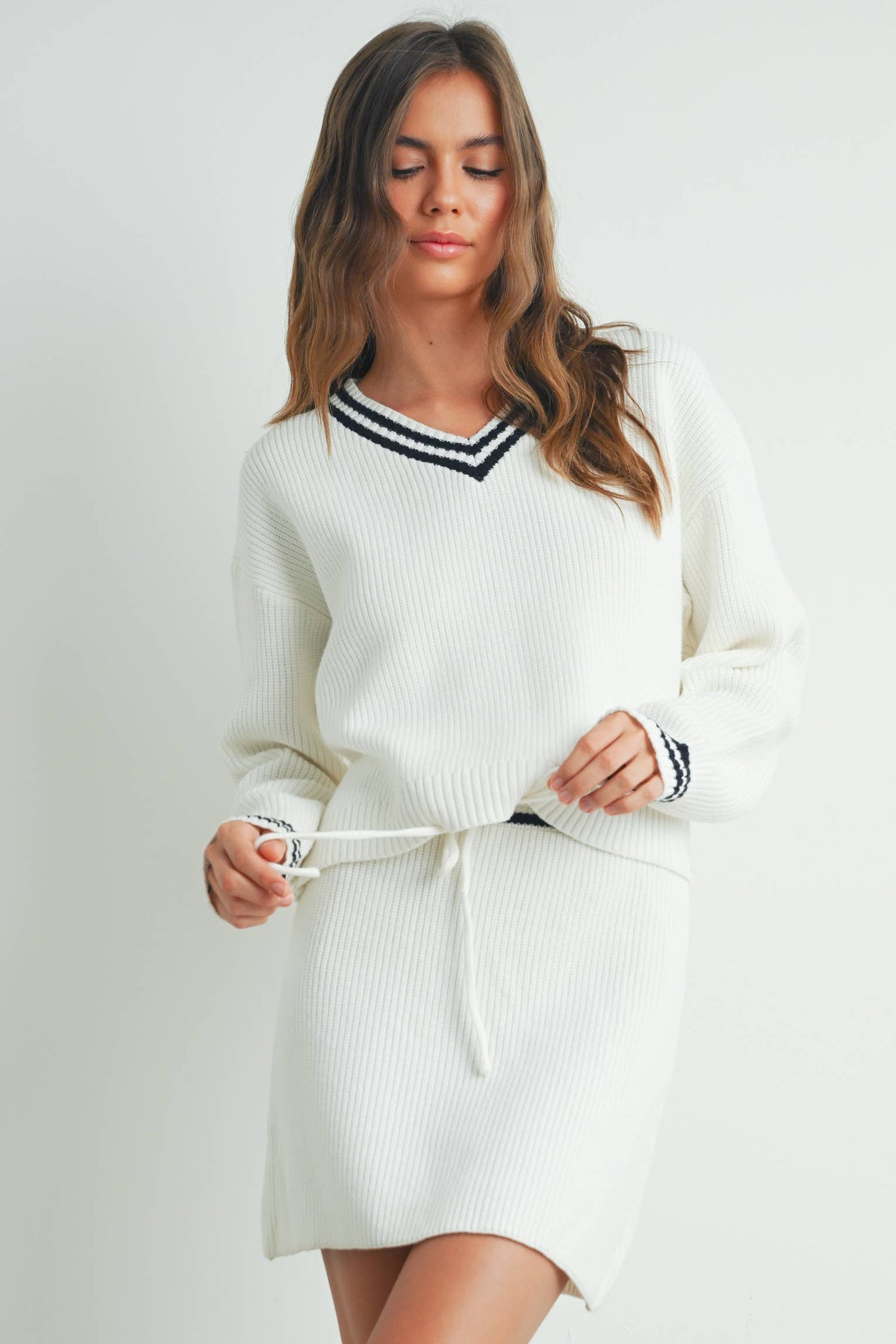 Striped V-Neck and Sleeve Sweater