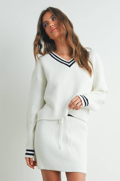 Striped V-Neck and Sleeve Sweater