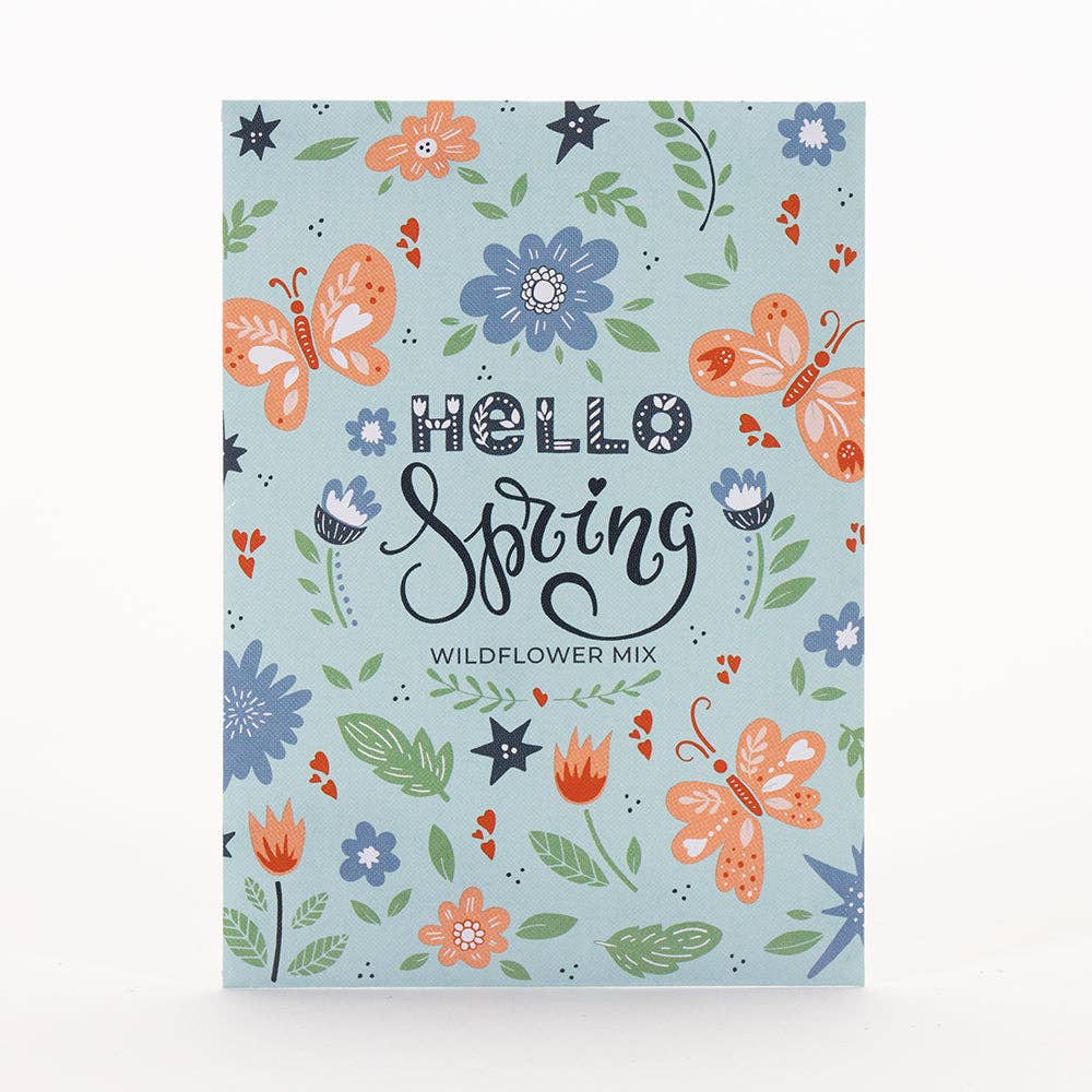 Hello Spring Blue Background - Wildflower Mix Seed Packets
