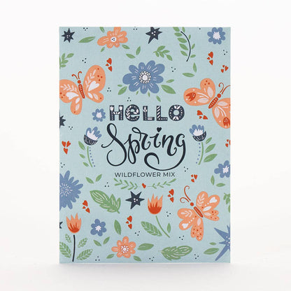 Hello Spring Blue Background - Wildflower Mix Seed Packets