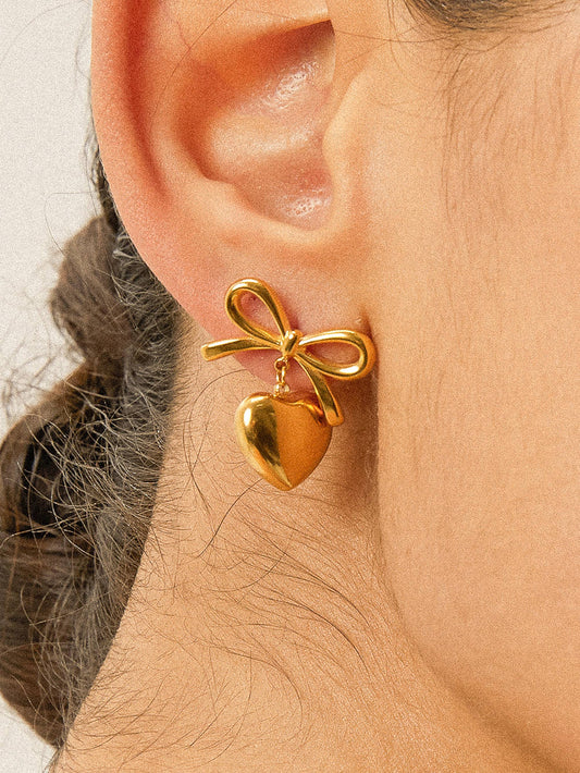 Melody Bow Heart Studs