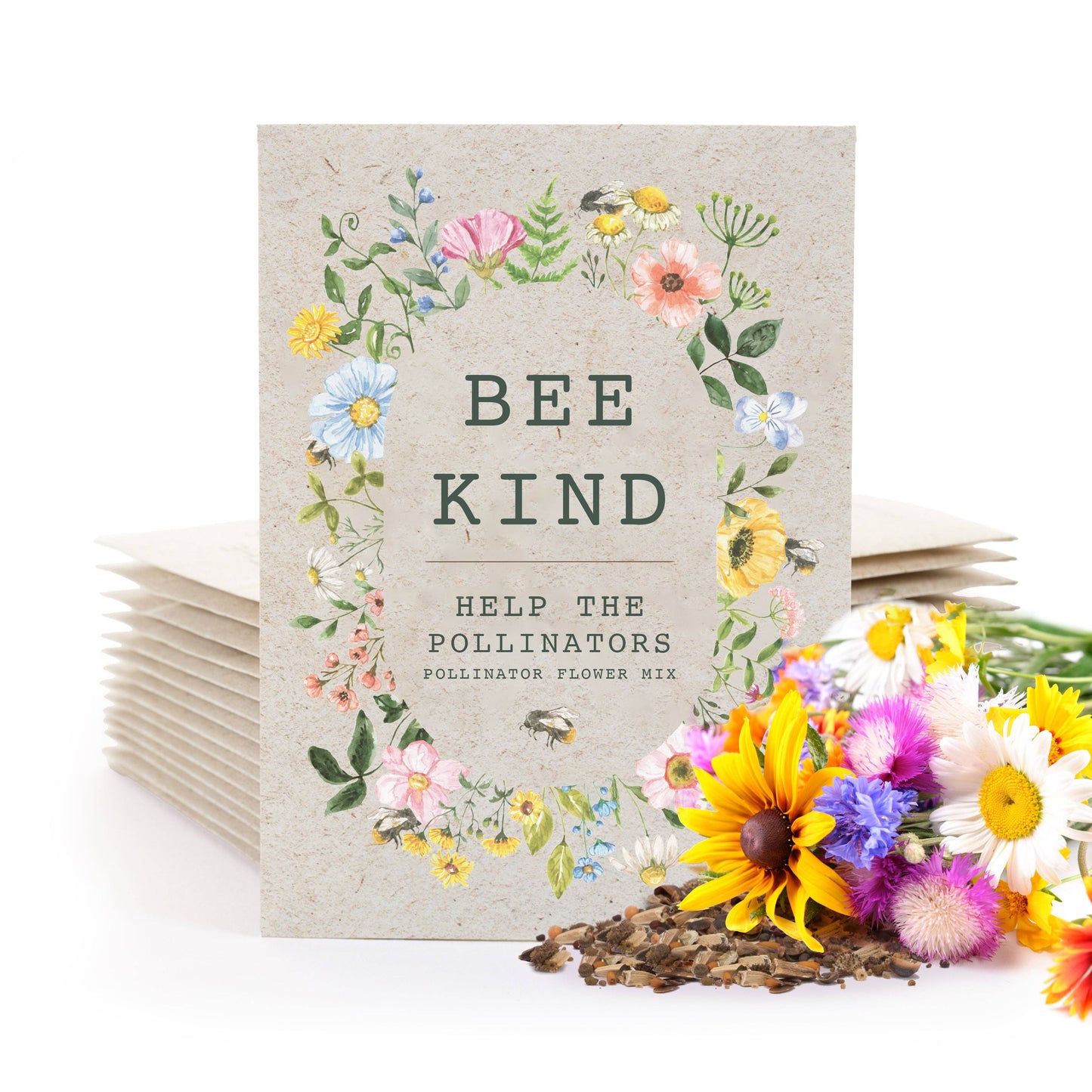 Bee Kind Help Pollinators Kraft Bee - Flower Mix Seed Packets