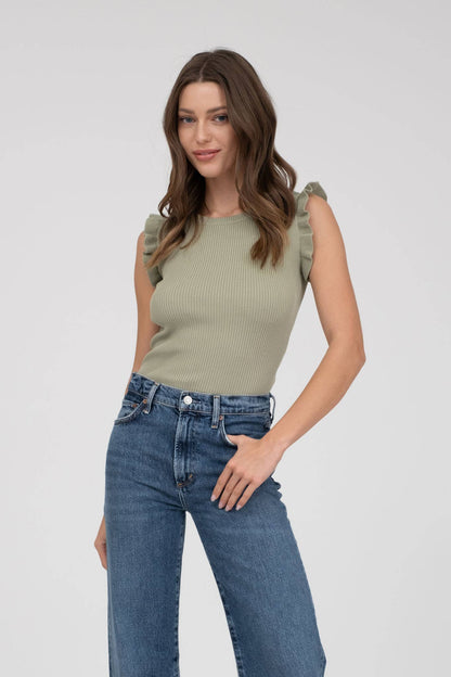 RUFFLE SLEEVELESS SWEATER KNIT TOP