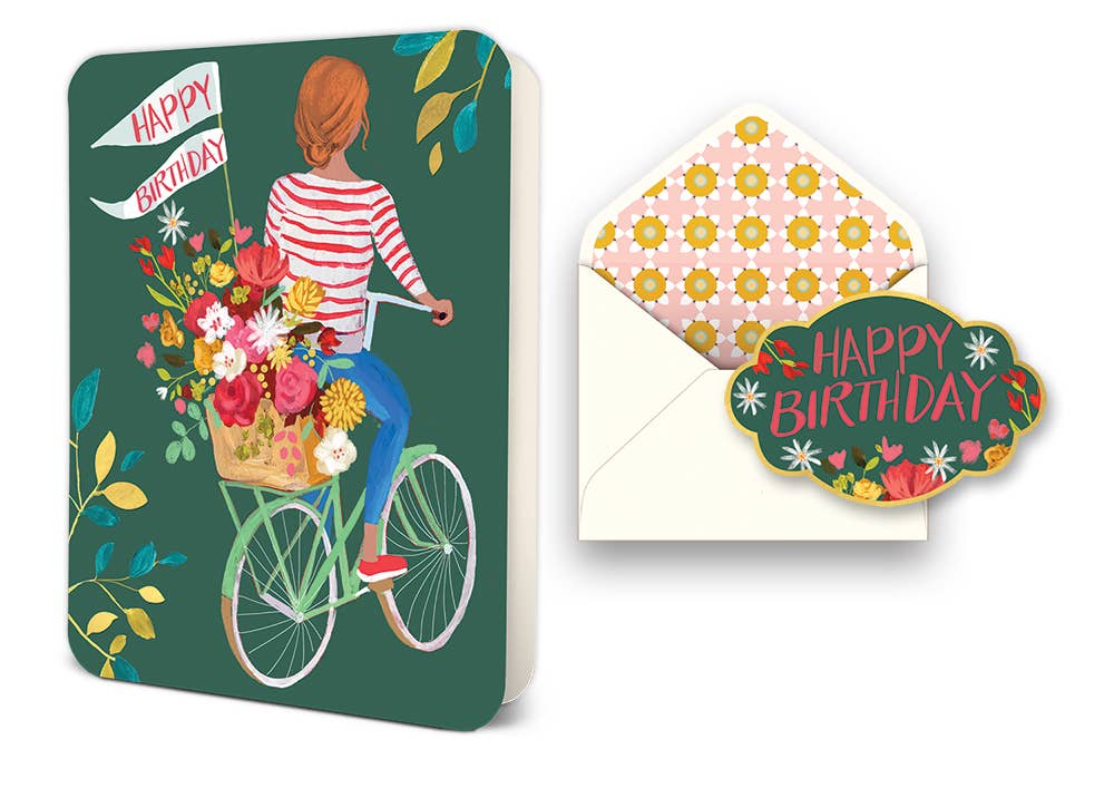 Happy Birthday Bicycle Ride Deluxe Greeting Card