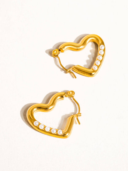 Avena Pearl Heart Hoops