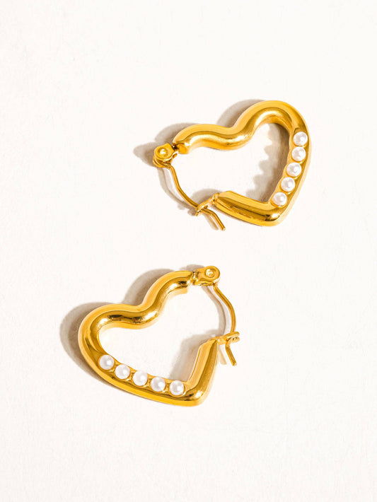 Avena Pearl Heart Hoops