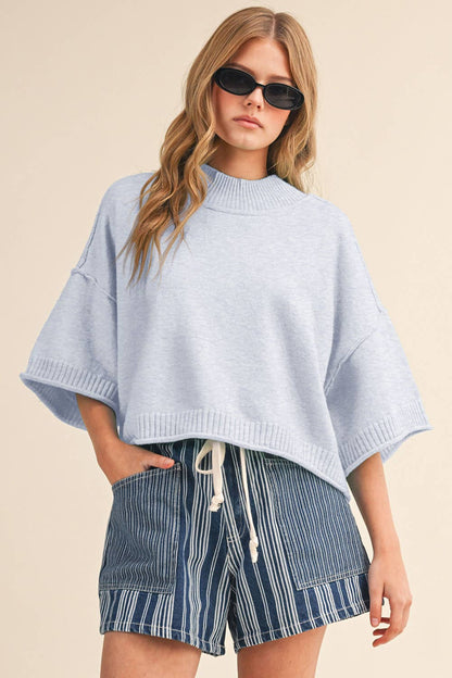 Mock Neck Short Sleeve Sweater