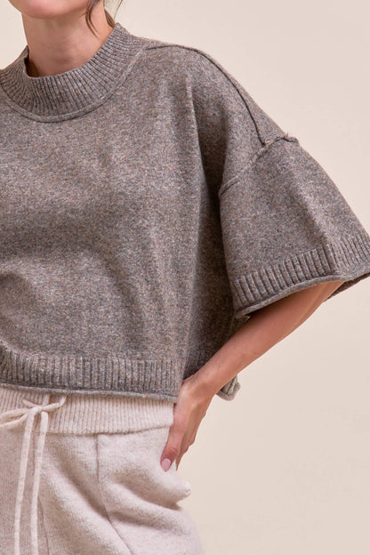 Mock Neck Short Sleeve Sweater