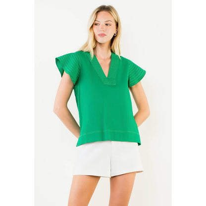 Stitched V-Neck Short Sleeve Top