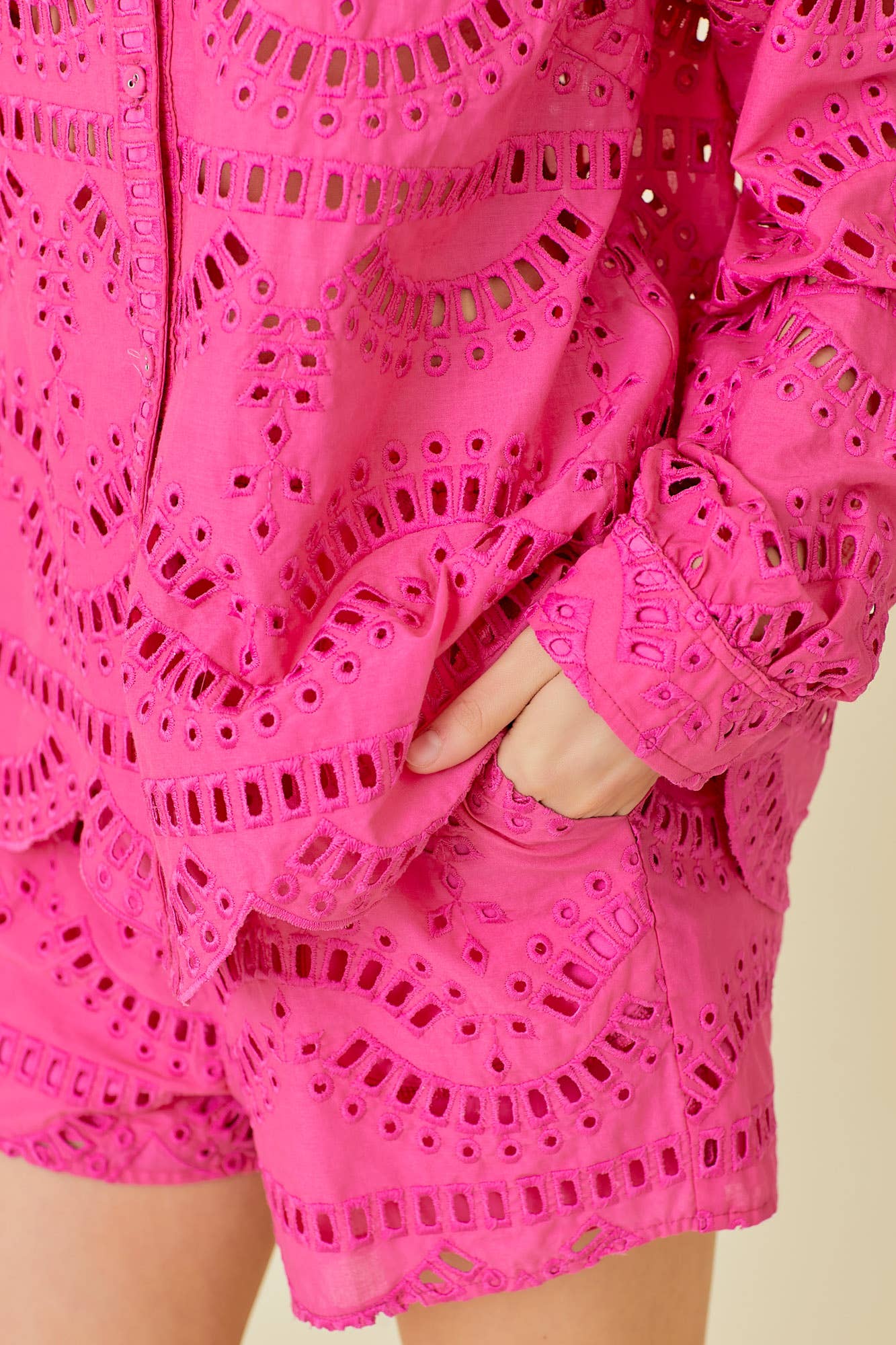 Eyelet Lace Elastic Waist Shorts