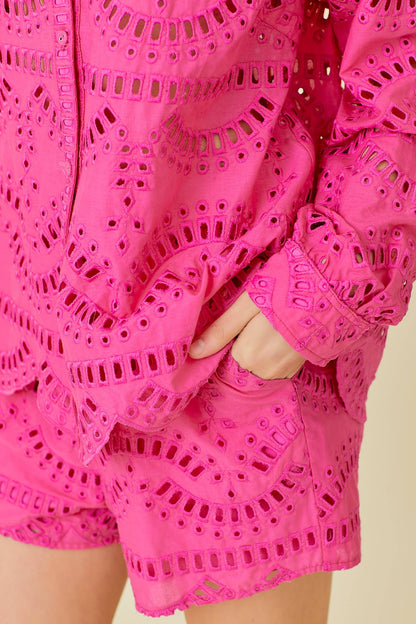 Eyelet Lace Elastic Waist Shorts