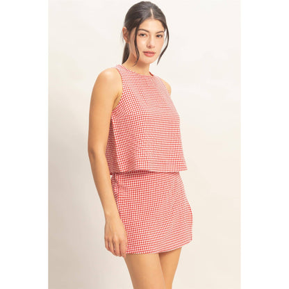 Gingham Checkered Sleeveless Top And Skort Set