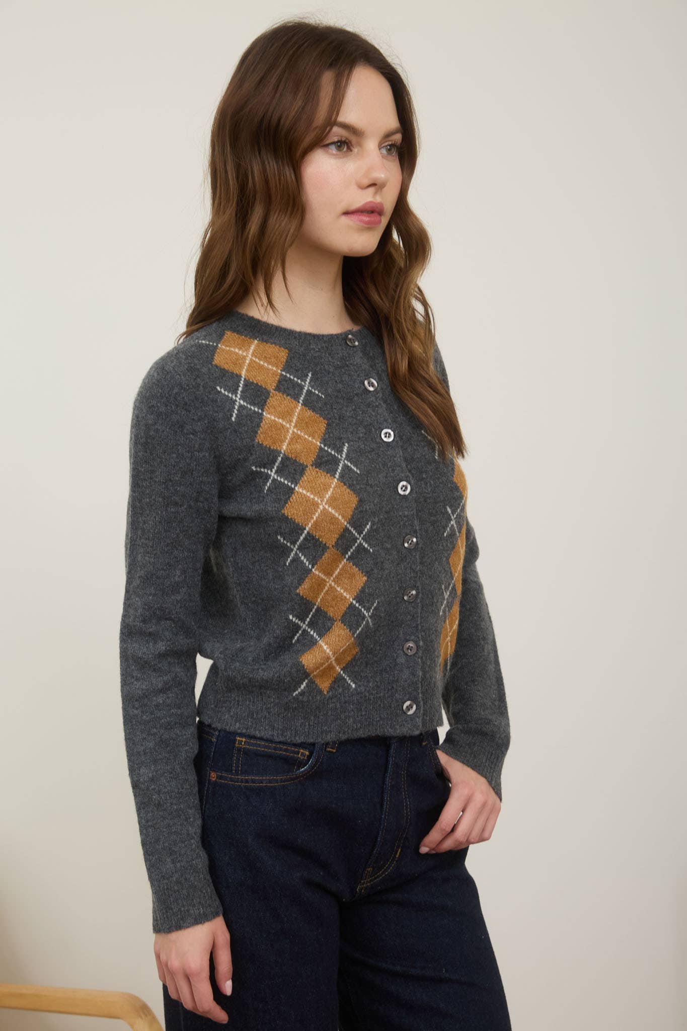 ARGYLE PATTERN CARDIGAN