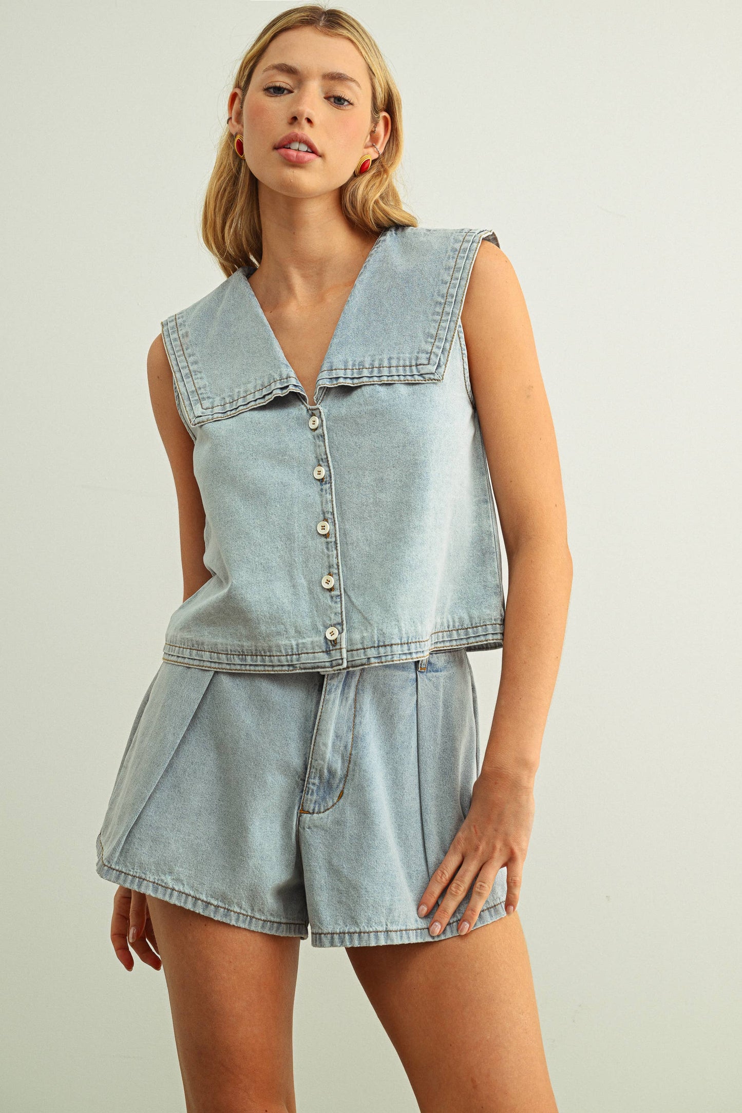 Sailor Collar Denim Top