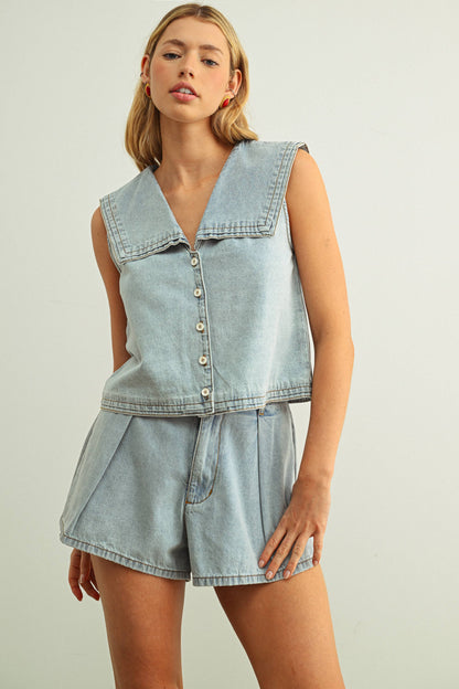 Sailor Collar Denim Top