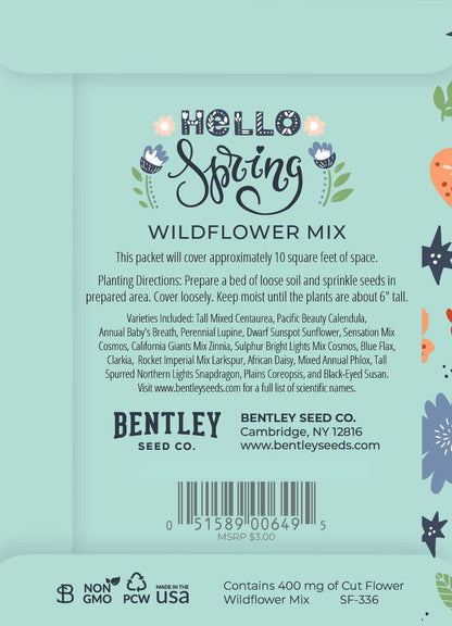 Hello Spring Blue Background - Wildflower Mix Seed Packets