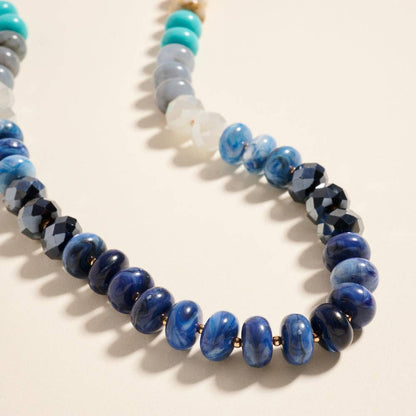 Marbled Ombre Resin Oval Disk Beaded Necklace