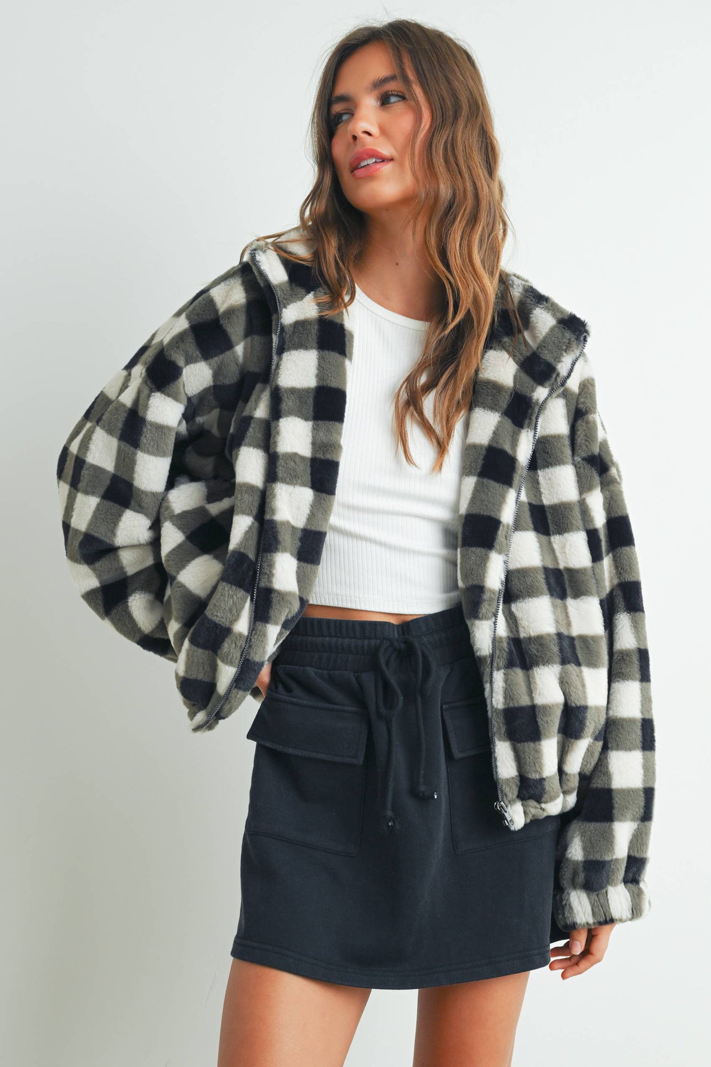 Drop Shoulder Plaid Jacket