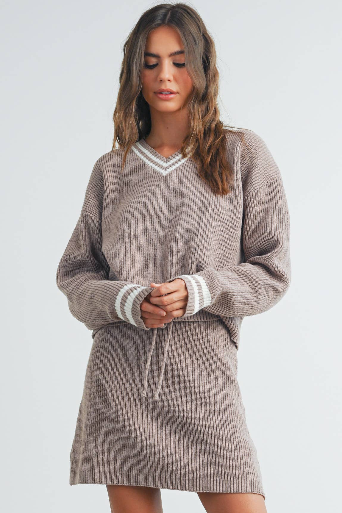 Striped V-Neck and Sleeve Sweater