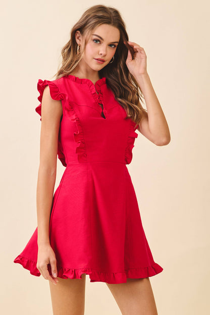 Ruffled Neck Mini Dress