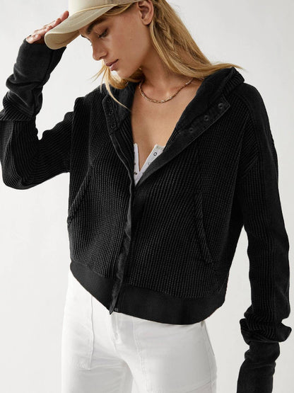 Full zip waffle cropped hoodie