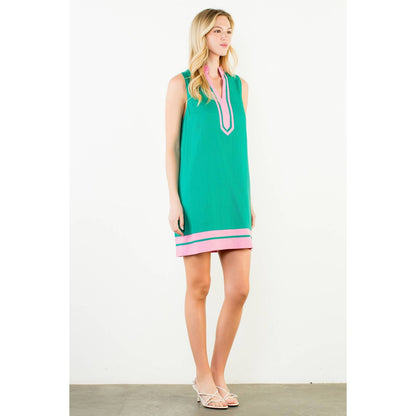 Sleeveless Split Neck Contrast Trim Dress
