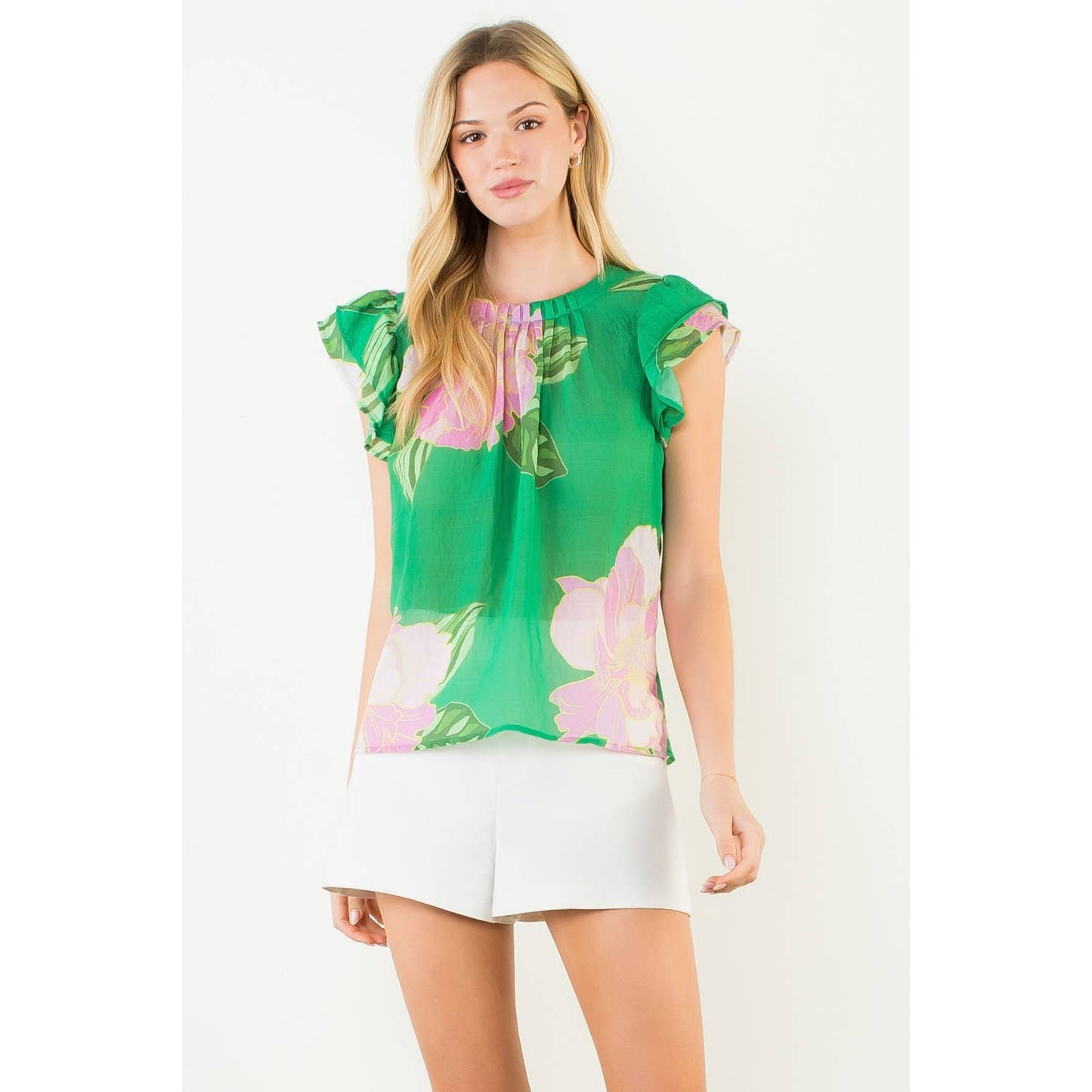 Floral Print Flutter Sleeve Top