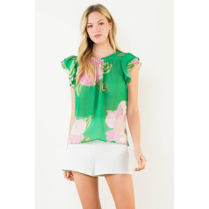 Floral Print Flutter Sleeve Top