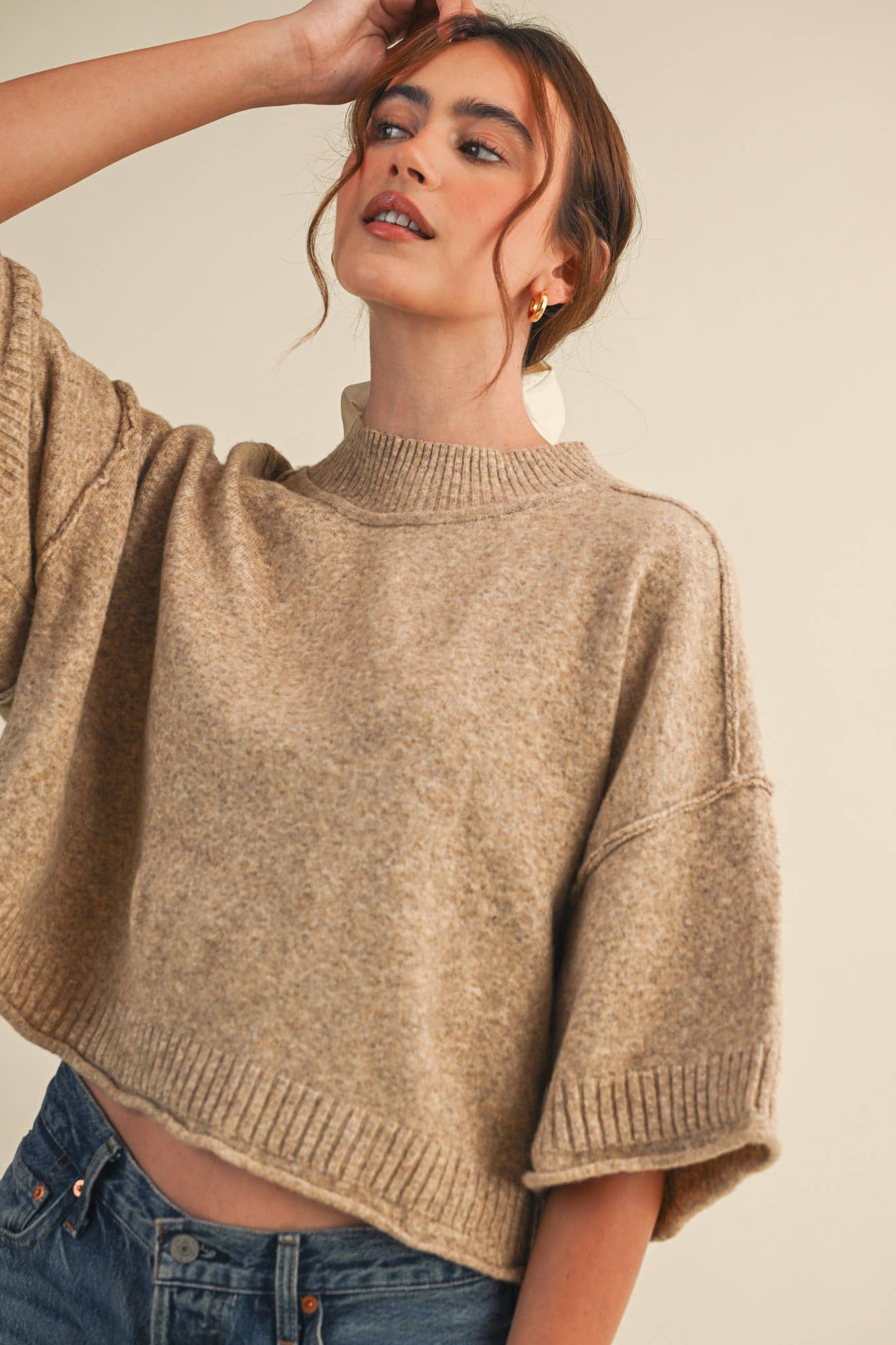 Mock Neck Short Sleeve Sweater