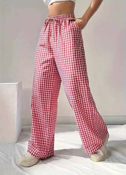 Red Gingham Wide Leg Pants