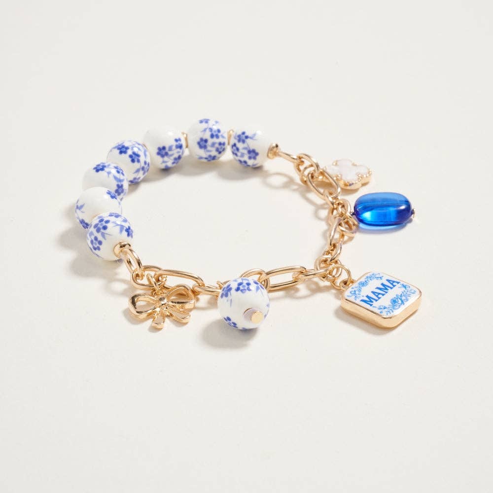 7.25 Inch Ceramic Floral Bead Mama Charm Bracelet