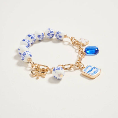 7.25 Inch Ceramic Floral Bead Mama Charm Bracelet