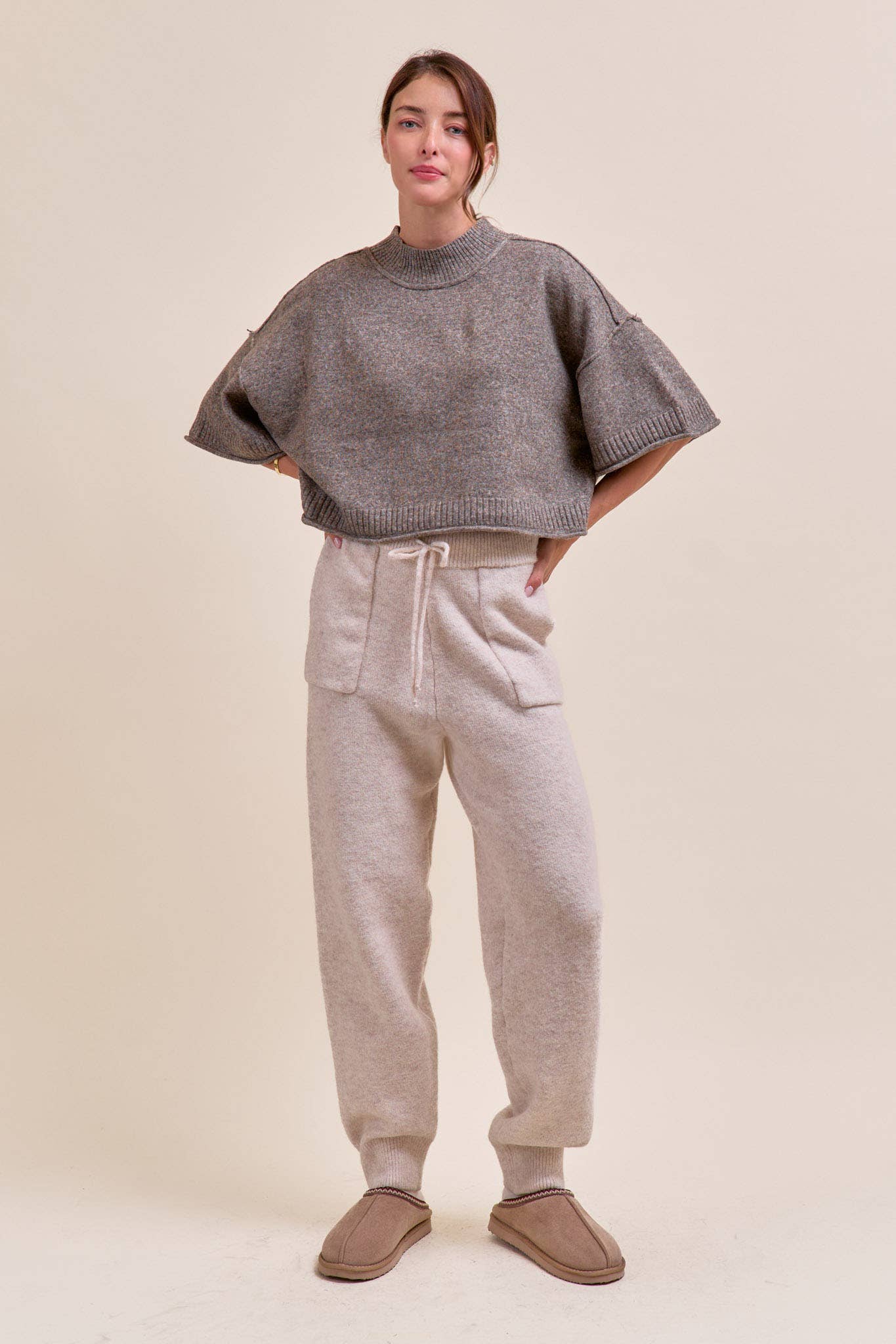 Mock Neck Short Sleeve Sweater