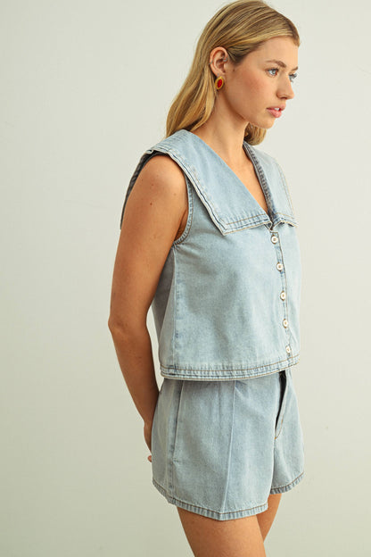 Sailor Collar Denim Top