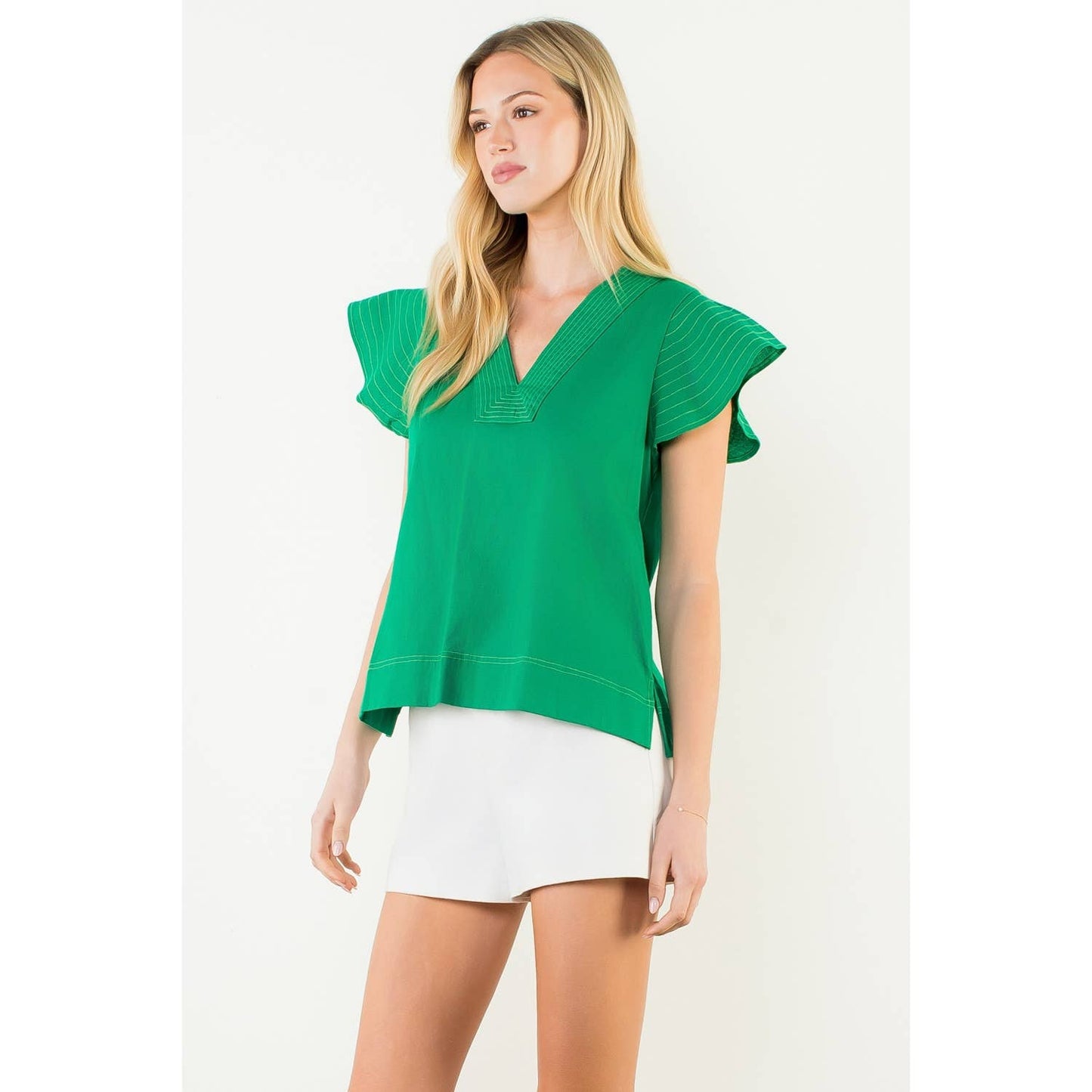 Stitched V-Neck Short Sleeve Top