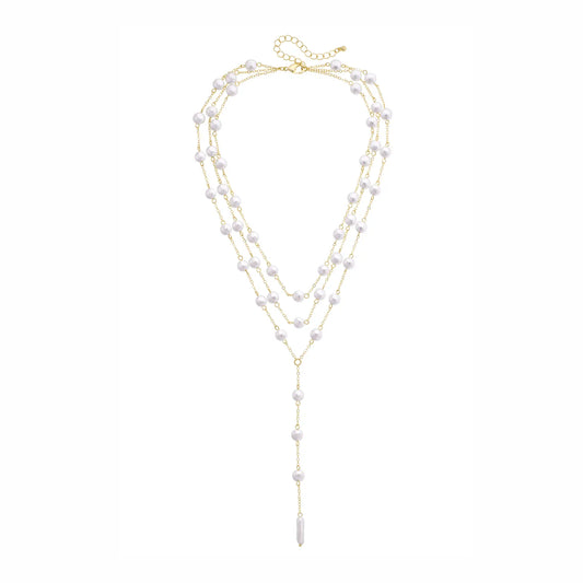 Esmeralda Layered Pearl Lariat Necklace
