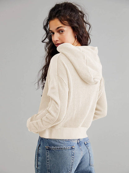 Full zip waffle cropped hoodie