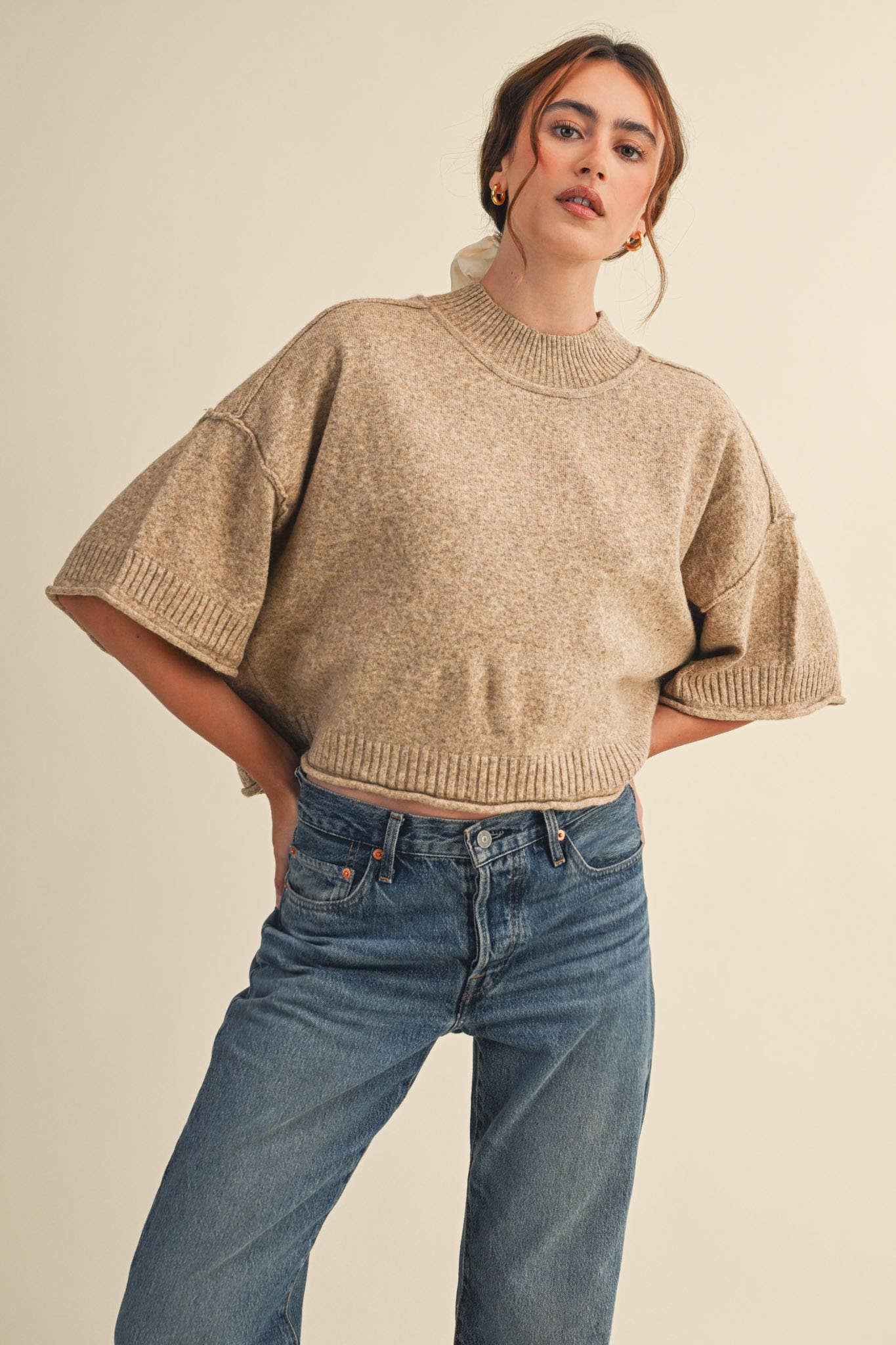 Mock Neck Short Sleeve Sweater