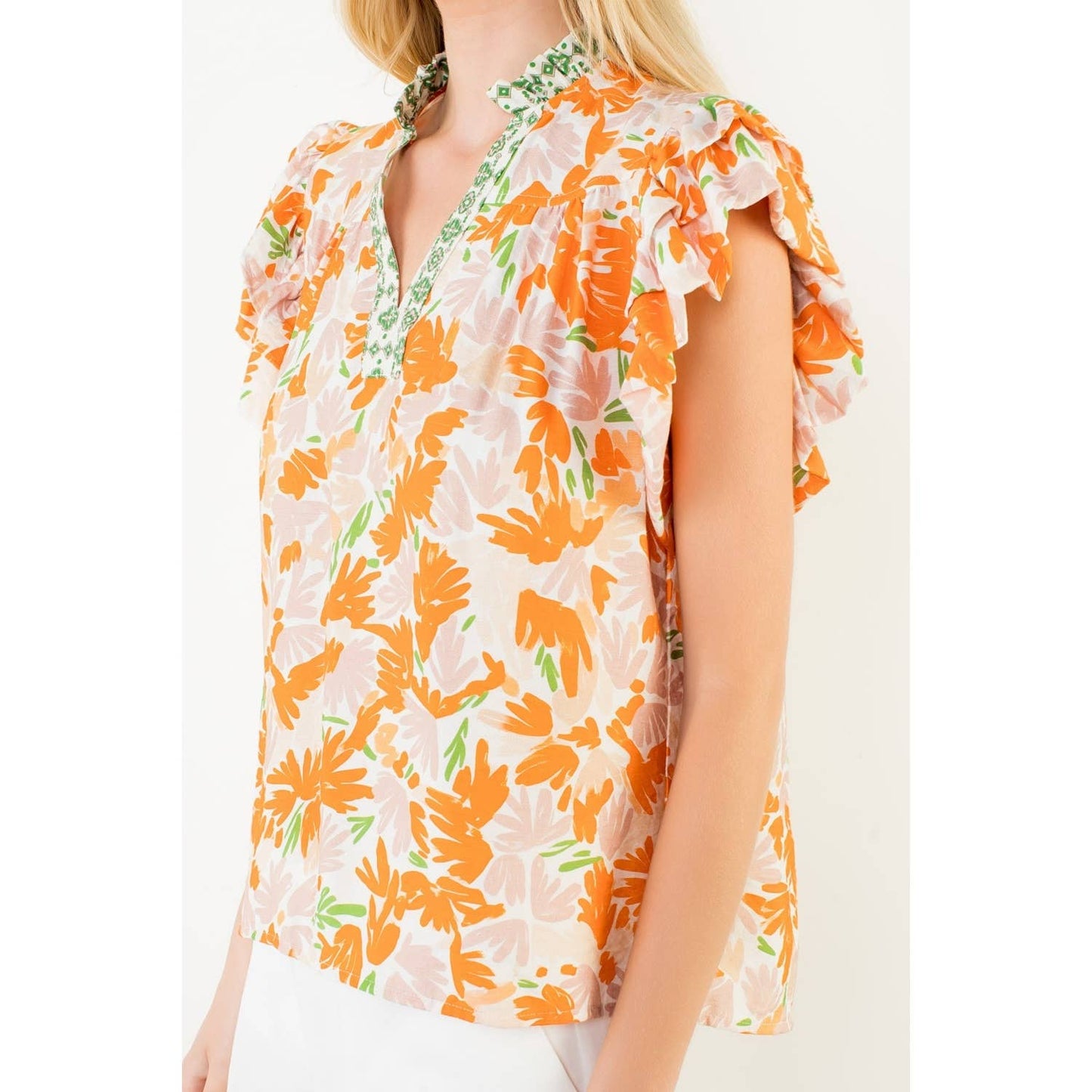 Flowy Sleeve Floral Print V-Neck Top